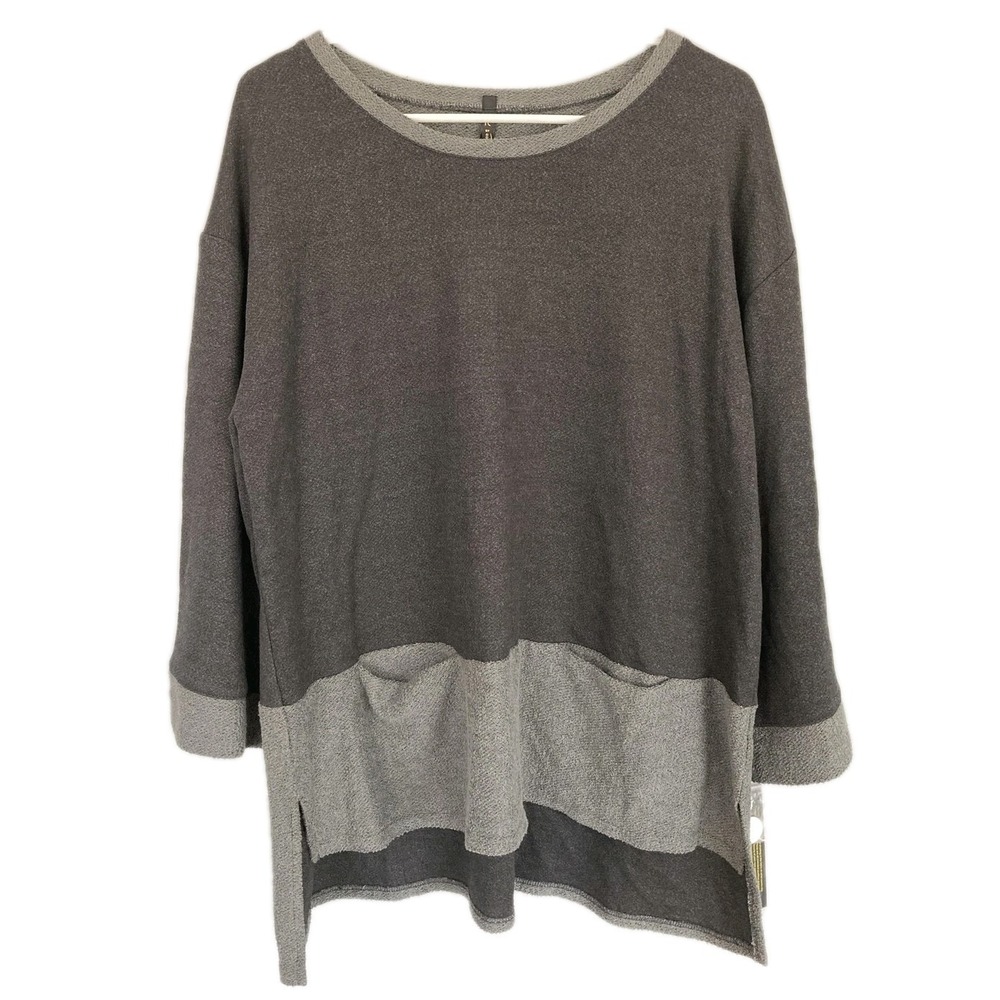IC By Connie K Sweater Tunic Women XL Gray Colorblock Pockets 3/4 Sleeve NWT